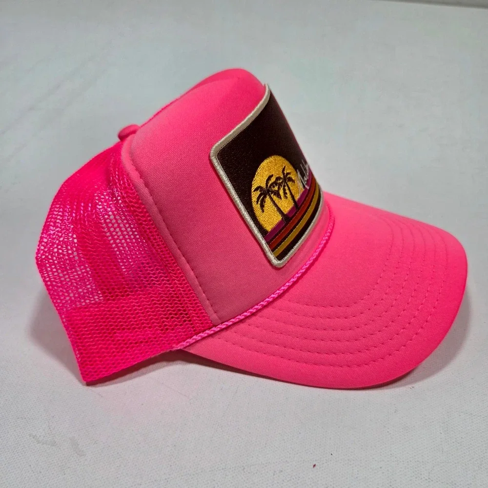 Port Sandz Trucker Hat Surf Neon Pink Malibu Sunset Retro Mesh Snapback Cap